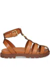 Coach Sculpted C Fisherman Cognac Leather Sandals In Brown