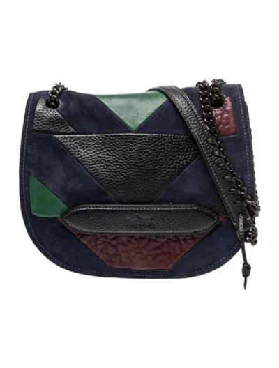 Pre-owned Coach Leather Shadow Pieced Patchwork Small In Blue
