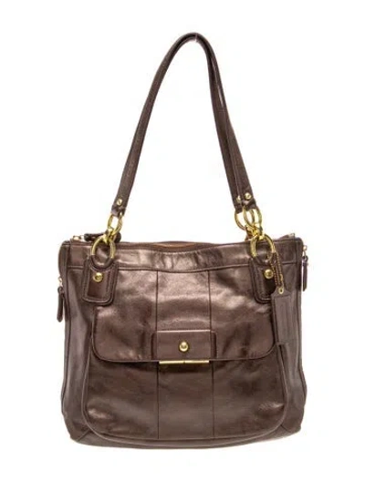 Pre-owned Coach Leather Shoulder Bag In Brown/grey