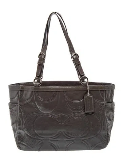 Pre-owned Coach Leather Shoulder Bag In Gray
