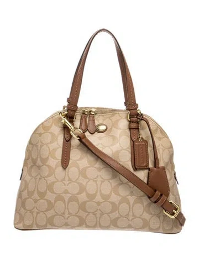 Pre-owned Coach Leather Signature Coated Canvas Small Cora Domed Satchel Small In Neutrals