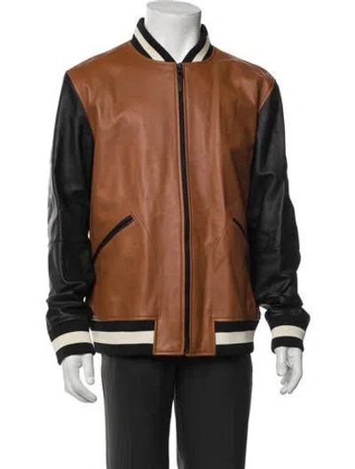 Pre-owned Coach Leather Striped Bomber Jacket In Brown