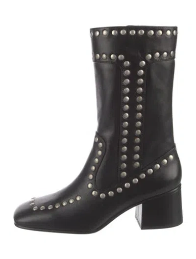 Pre-owned Coach Leather Studded Accents Boots In Black