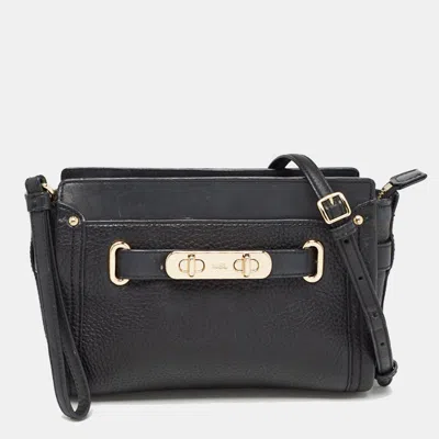 Coach Leather Swagger Wristlet Crossbody Bag In Black