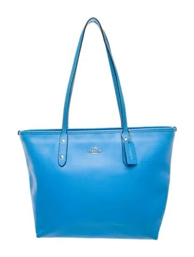 Pre-owned Coach Leather Top Handle Bag In Blue