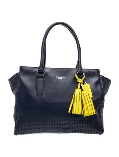 Pre-owned Coach Leather Top Handle Bag In Blue