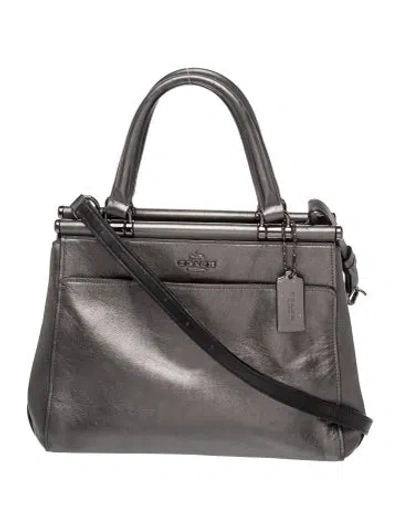 Pre-owned Coach Leather Top Handle Bag In Gray