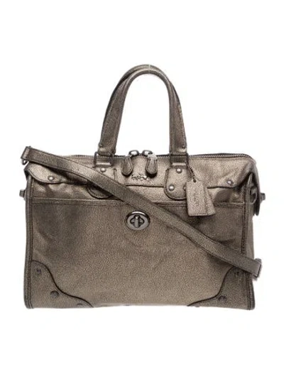 Pre-owned Coach Leather Top Handle Bag In Gray