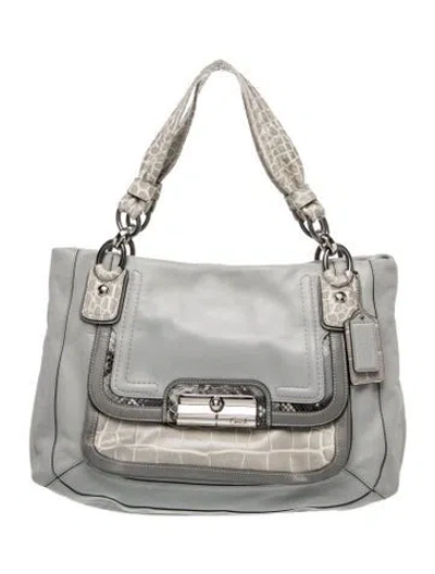 Pre-owned Coach Leather Top Handle Bag In Gray