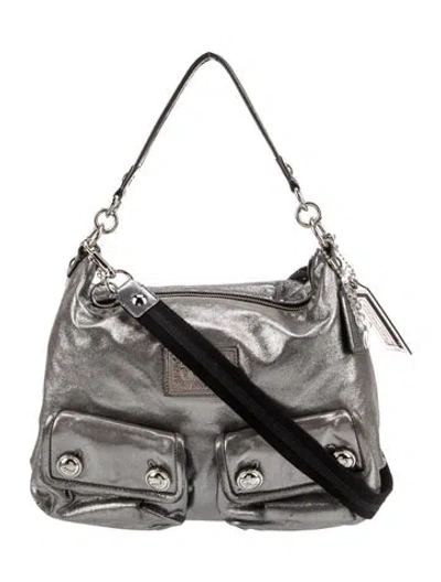 Pre-owned Coach Leather Top Handle Bag In Gray