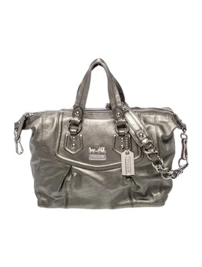 Pre-owned Coach Leather Top Handle Bag In Gray