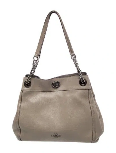 Pre-owned Coach Leather Top Handle Bag In Gray