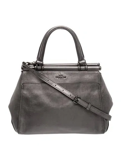 Pre-owned Coach Leather Top Handle Bag In Gray