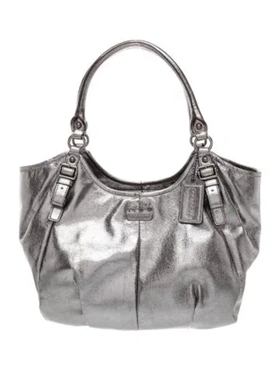 Pre-owned Coach Leather Top Handle Bag In Gray