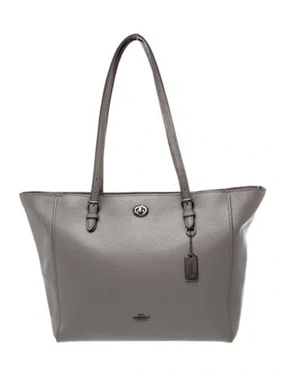 Pre-owned Coach Leather Top Handle Bag In Gray
