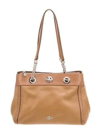 Pre-owned Coach Leather Top Handle Bag In Neutral