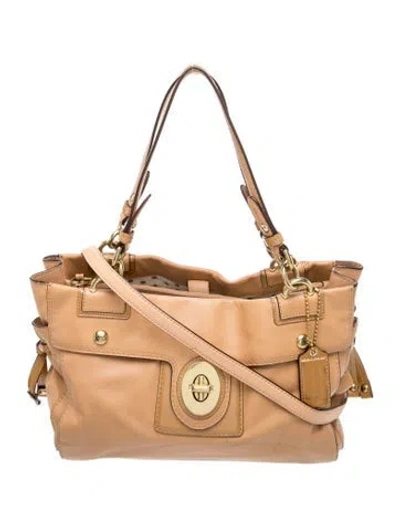 Pre-owned Coach Leather Top Handle Bag In Neutral