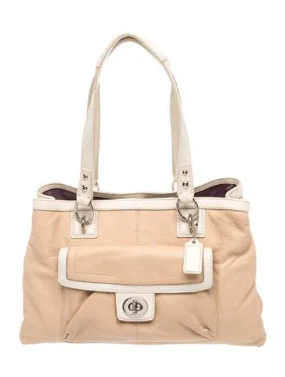 Pre-owned Coach Leather Top Handle Bag In Neutrals