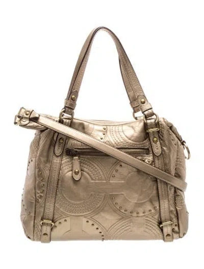 Pre-owned Coach Leather Top Handle Bag In Neutrals