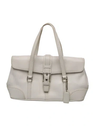 Pre-owned Coach Leather Top Handle Bag In White
