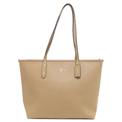 Pre-owned Coach Leather Tote Bag () In Beige
