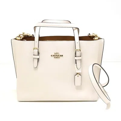 Pre-owned Coach Leather Tote Bag () In White