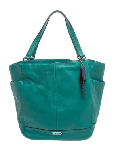 Pre-owned Coach Leather Tote In Blue/green
