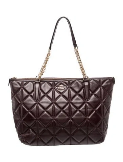 Pre-owned Coach Leather Tote In Burgundy