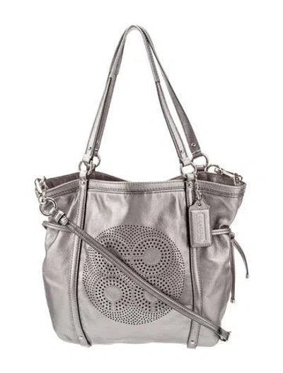 Pre-owned Coach Leather Tote In Gray
