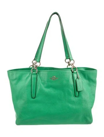Pre-owned Coach Leather Tote In Green