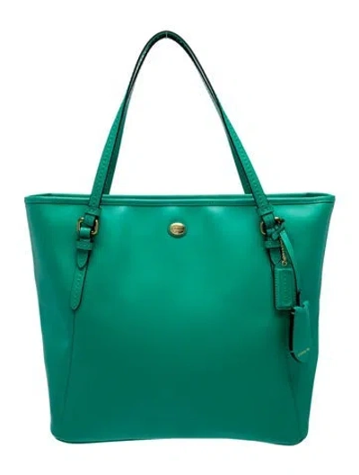 Pre-owned Coach Leather Tote In Green