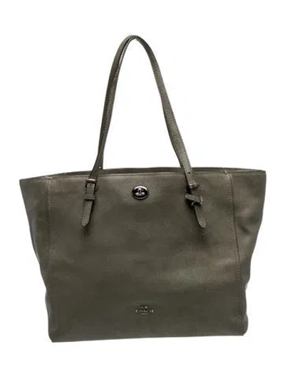 Pre-owned Coach Leather Tote In Green/grey