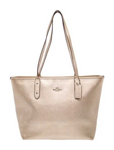 Pre-owned Coach Leather Tote In Neutral