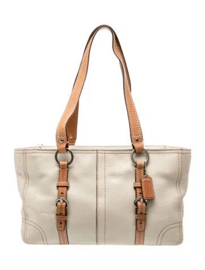 Pre-owned Coach Leather Tote In Neutral