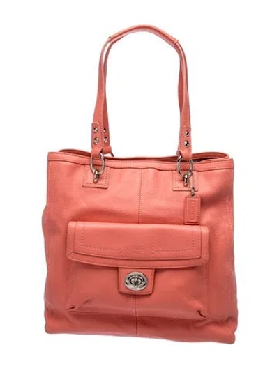Pre-owned Coach Leather Tote In Orange/pink