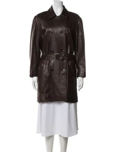Pre-owned Coach Leather Trench Coat In Brown