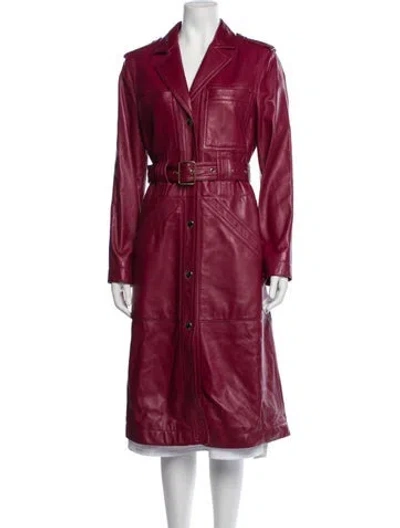 Pre-owned Coach Leather Trench Coat In Burgundy