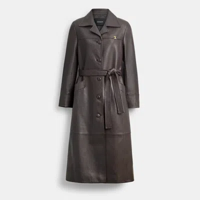 Coach Leather Trench In Brown