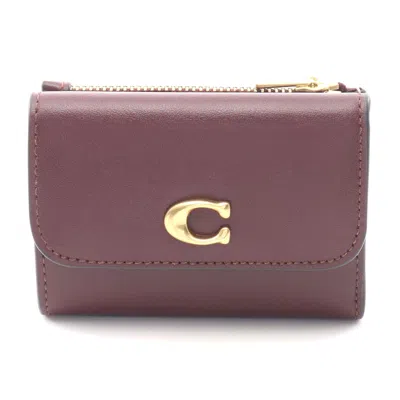 Coach Leather Tri-fold Wallet Bordeaux/pink In Brown