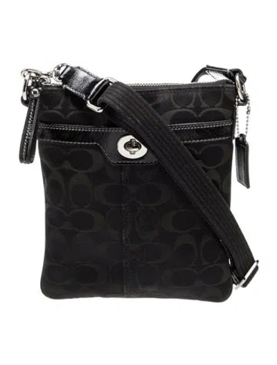 Pre-owned Coach Leather Trim Canvas Crossbody Bag In Black