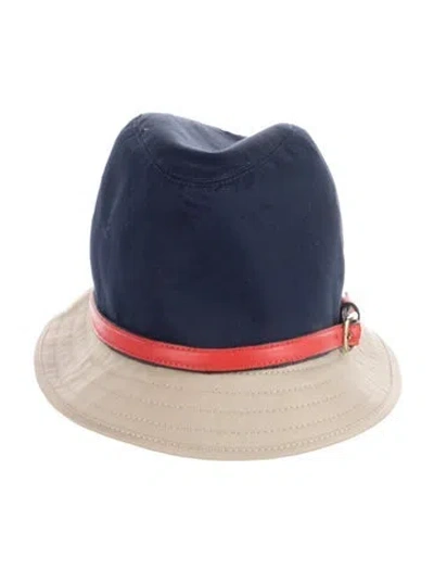 Pre-owned Coach Leather Trim Colorblock Bucket Hat W/tags In Blue/brown/red