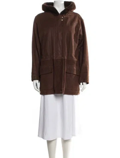 Pre-owned Coach Leather Utility Jacket In Brown