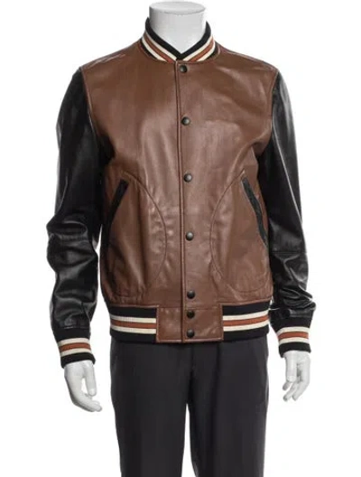 Pre-owned Coach Leather Varsity Jacket In Brown