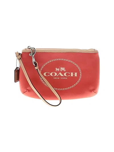 Pre-owned Coach Leather Wristlet In Orange
