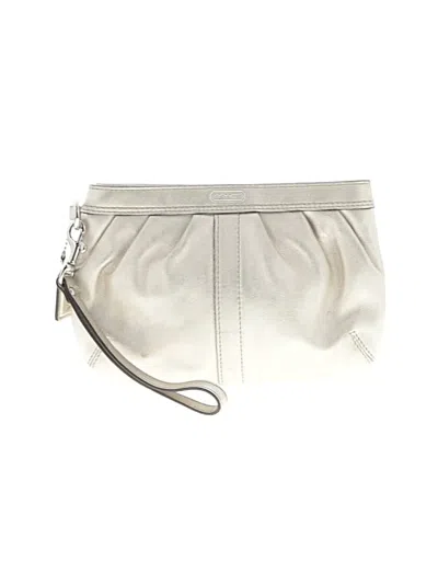 Pre-owned Coach Leather Wristlet In Silver