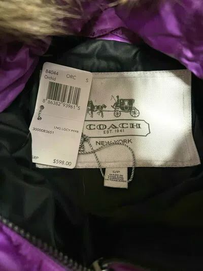 Pre-owned Coach Legacy Puffer Coat, Long Down Women's Jacket, Fur Collar, Orchid, 84044 In Purple