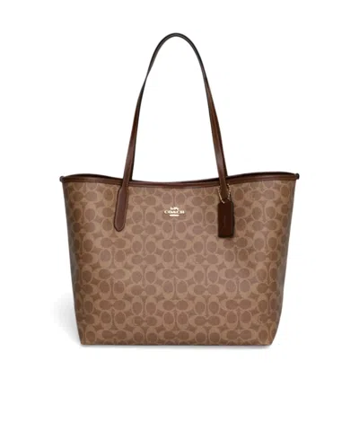 Coach Letter Logo Tote Bag In Brown