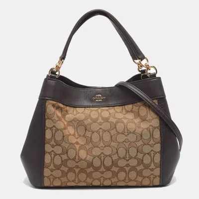 Pre-owned Coach Lexy Brown/beige Signature Canvas And Leather Shoulder Bag