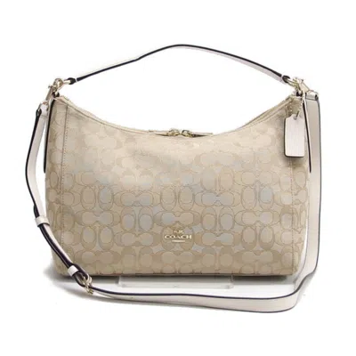 Pre-owned Coach Light Beige Off-white Canvas Leather Handbag Shoulder Bag ()