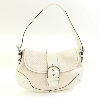 Pre-owned Coach Light Beige Off-white Canvas Leather Shoulder Bag ()